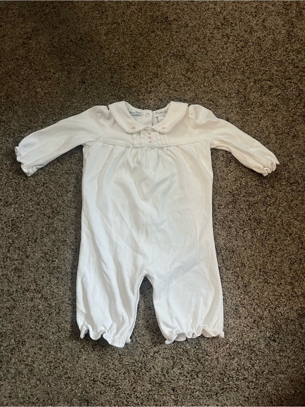 Ralph Lauren Pima cotton White Baby One-Piece with Peter Pan Collar